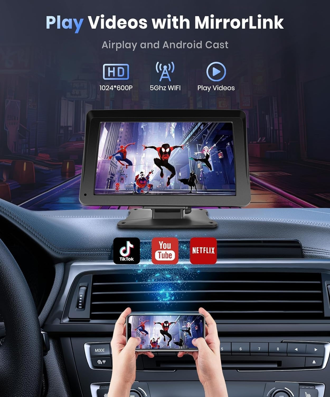 7 inch CarPlay Dashboard Display with Phone Mount