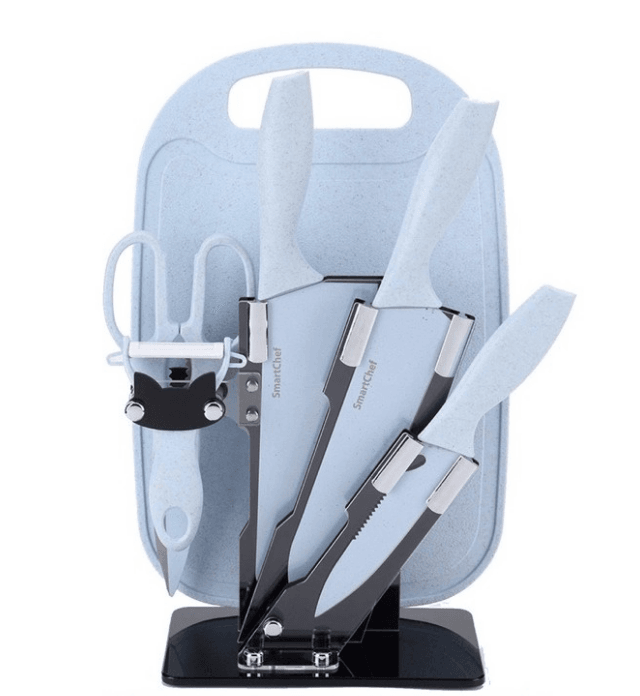 Kitchen Knife Set with Cutting Board (7 pcs)(Red)