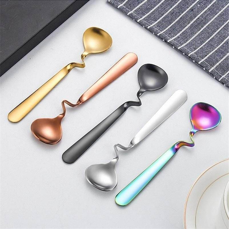 Curved Coffee Spoon Set (6 pcs)(14cm)(Gold)