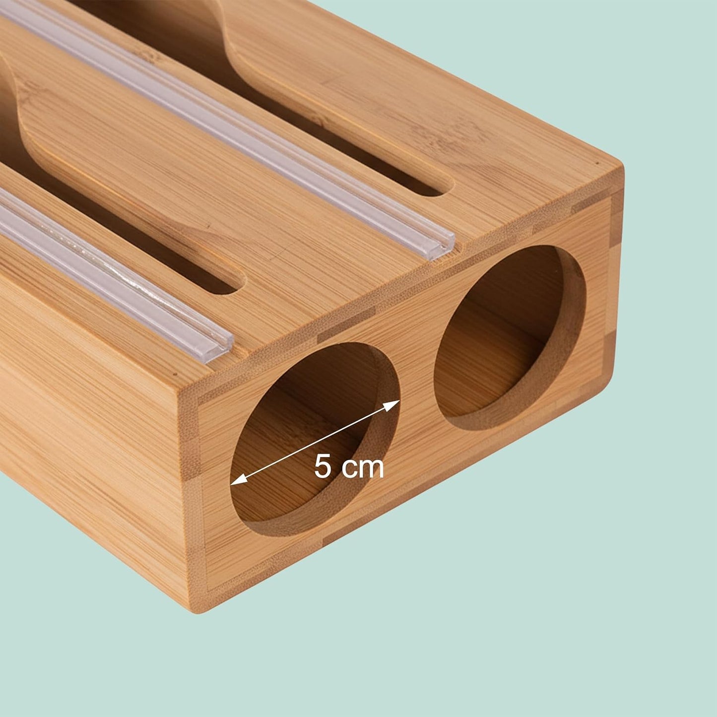 Natural Bamboo Wrap Cutter Dispenser (2 Compartment)