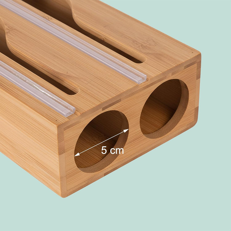 Natural Bamboo Wrap Cutter Dispenser (2 Compartment)