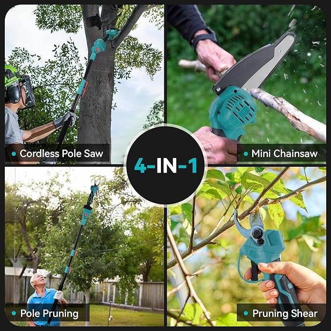 4in1 Cordless Pole Mini Saw And Pruning Shear (2x48v Batteries)
