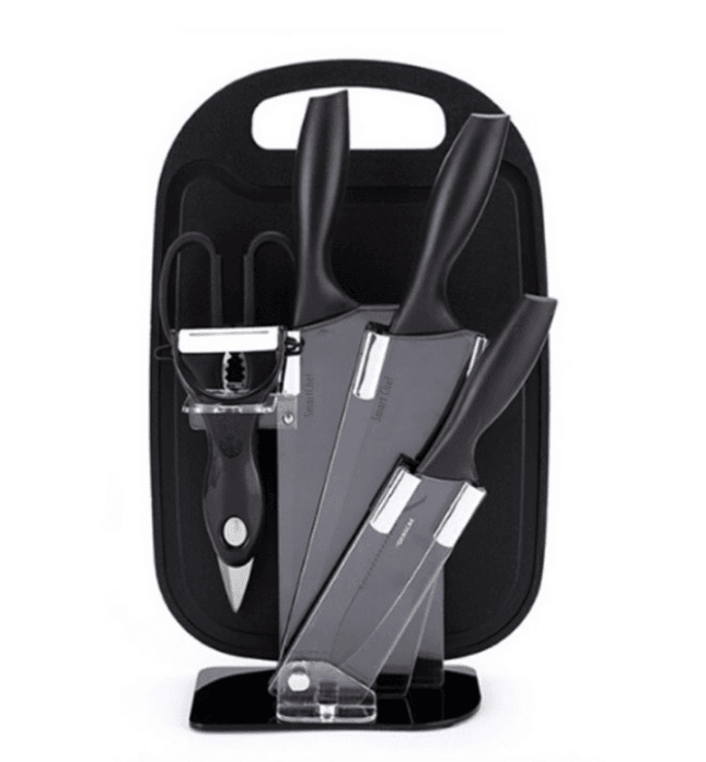 Kitchen Knife Set with Cutting Board (7 pcs)(Red)