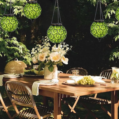Solar Round Glass Outdoor Hanging Decorative Lantern (Each)