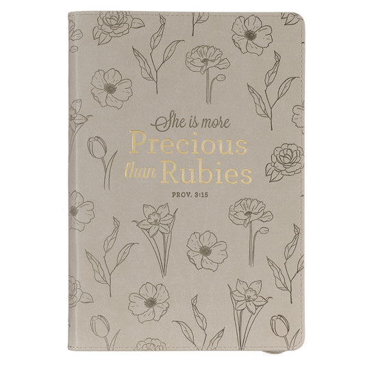 She Is More Precious Than Rubies Faux Leather Journal With Zipped Closure - Proverbs 3:15