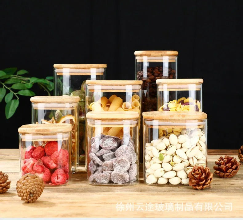 Round Glass Cylinder With Bamboo Lid (12x8cm)(Each)
