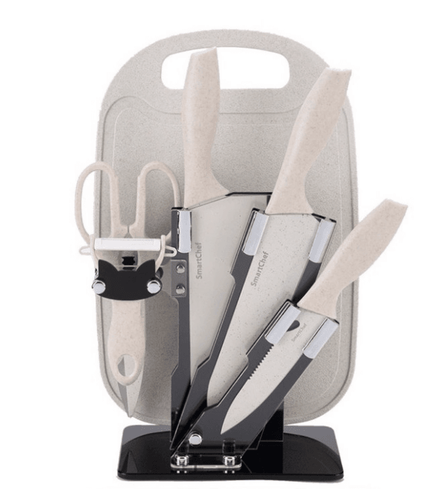 Kitchen Knife Set with Cutting Board (7 pcs)(Red)