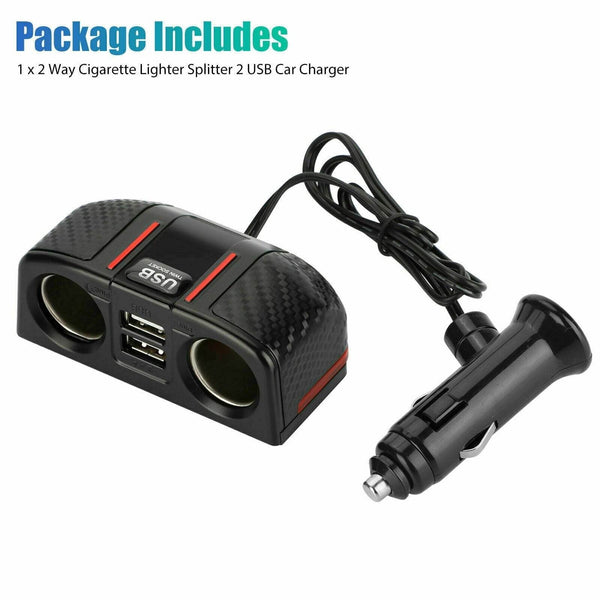 Dual USB Charger Splitter 12V Outlet Power Adapter