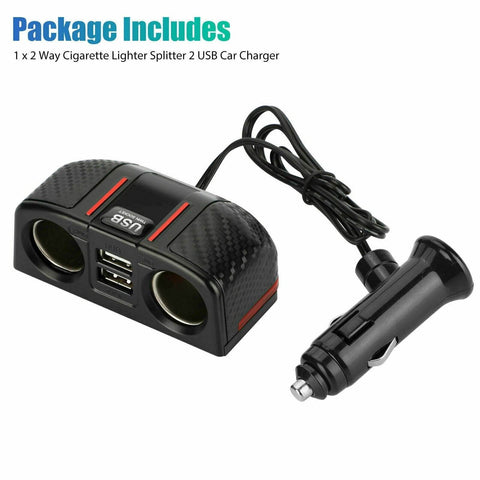 Dual USB Charger Splitter 12V Outlet Power Adapter