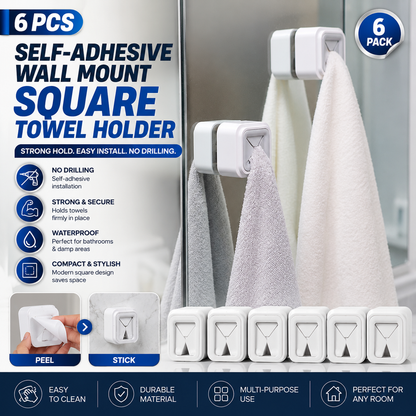 Self-Adhesive Wall Mount Square Towel Holder (6pcs)