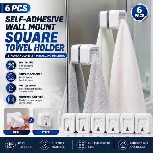 Self-Adhesive Wall Mount Square Towel Holder (6pcs)