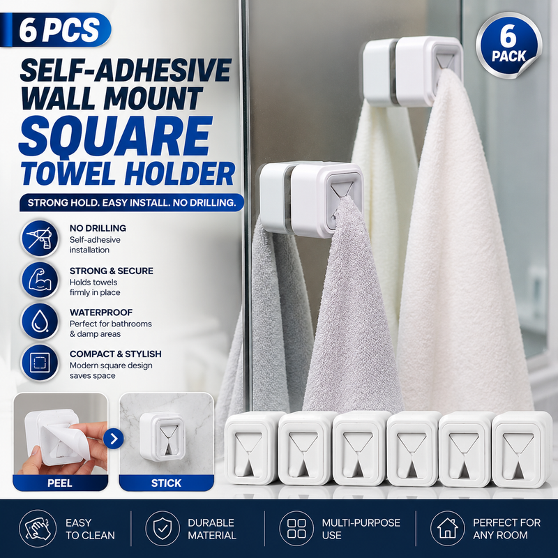Self-Adhesive Wall Mount Square Towel Holder (6pcs)
