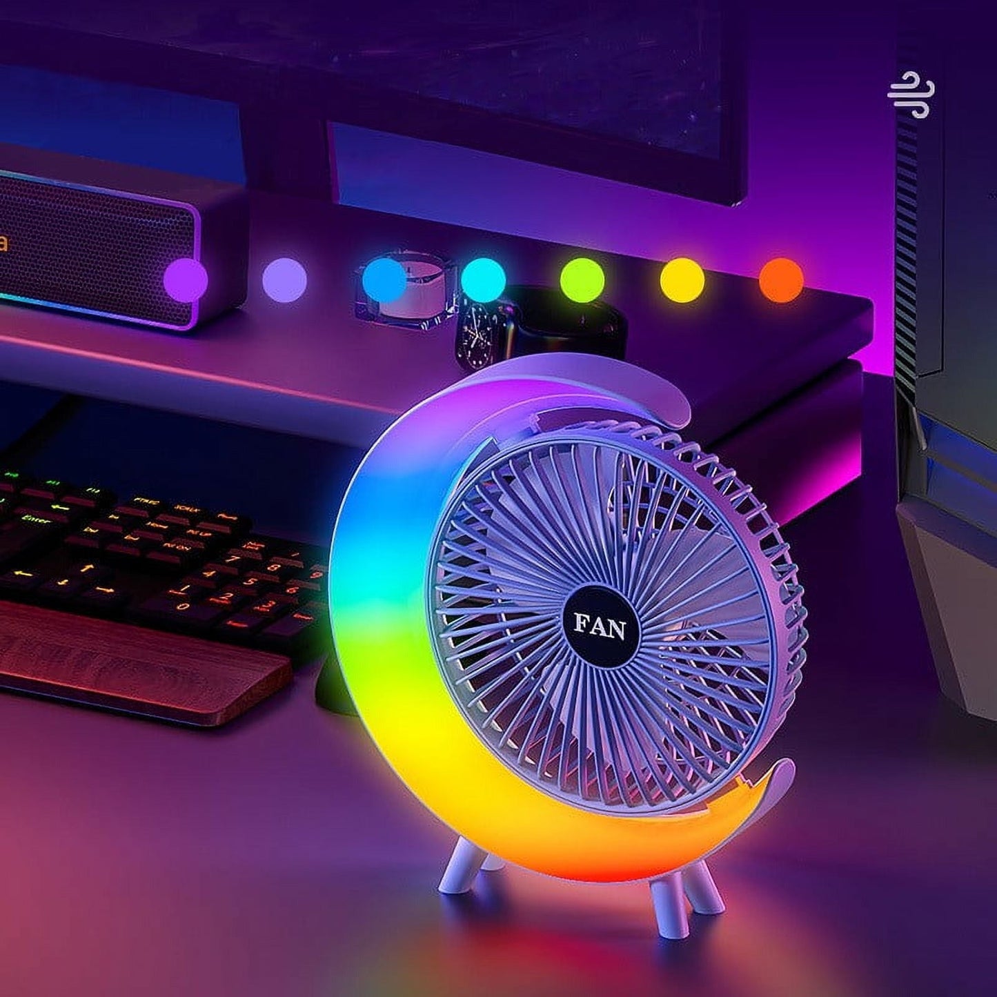 Colorful Running Lights Desktop Fan