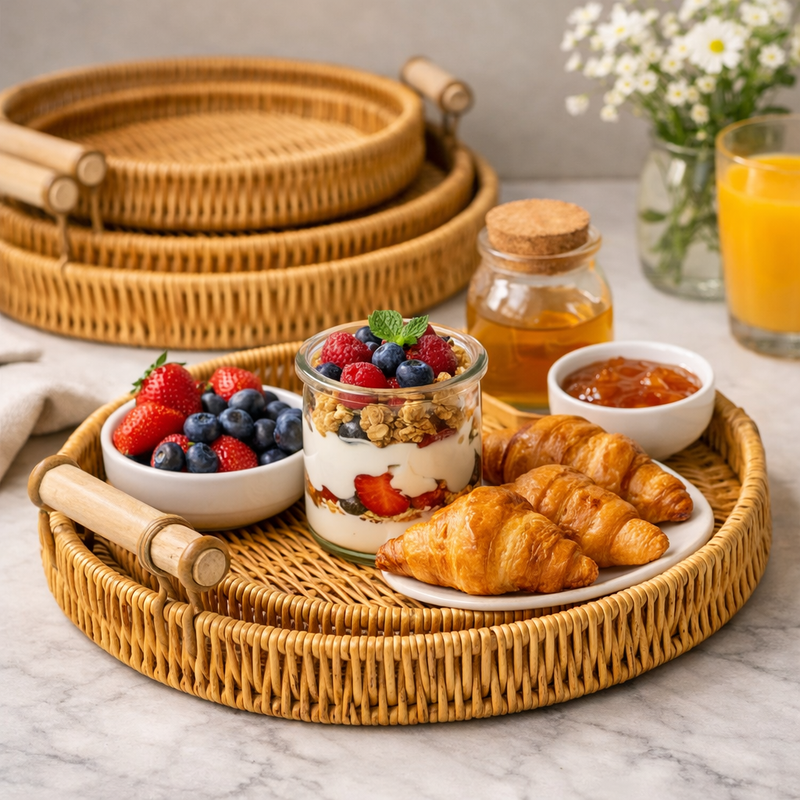 Elegant Round Bamboo Tray Set (3 pcs)