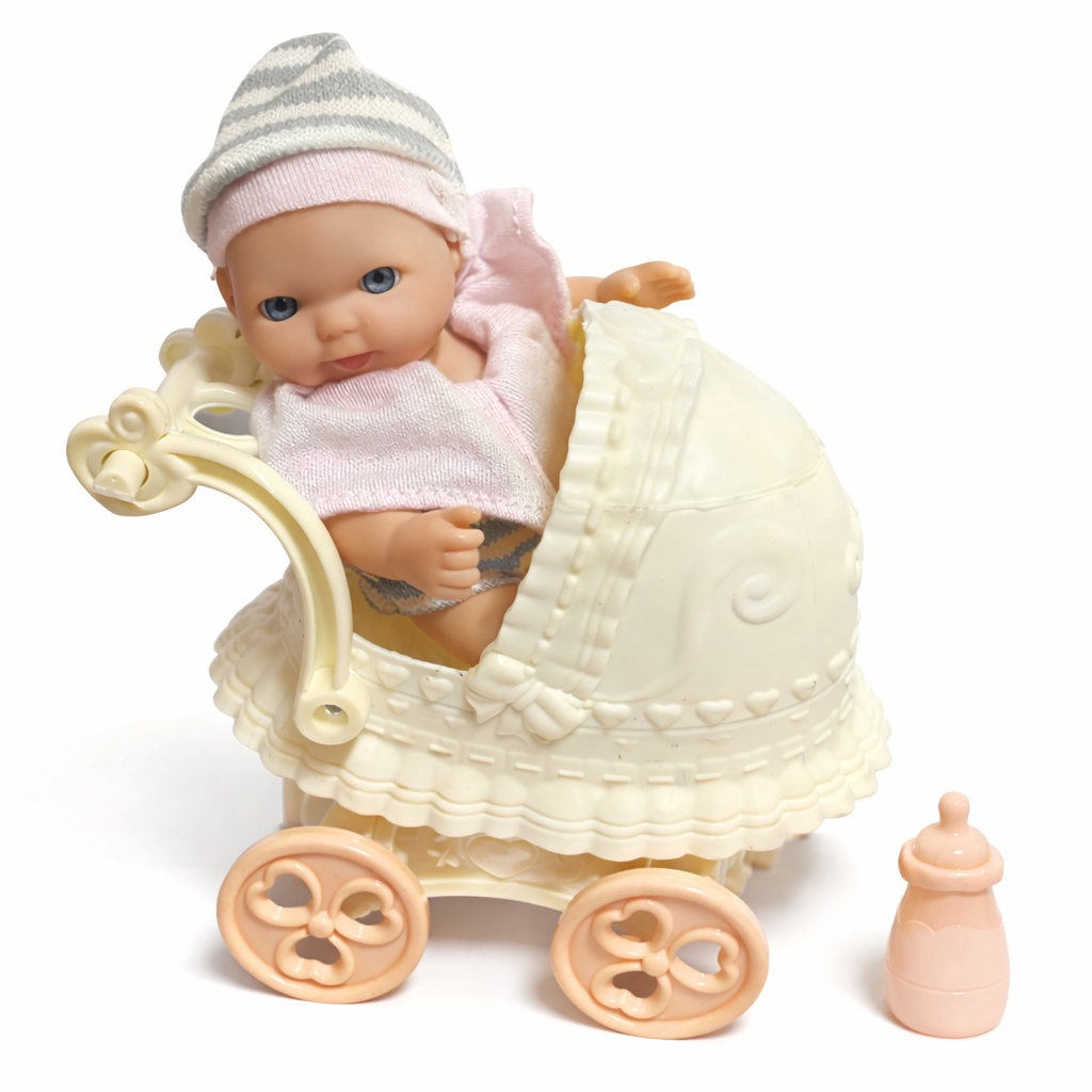 Baby Doll With Carriage And Bottle Toy Set (3 pcs)