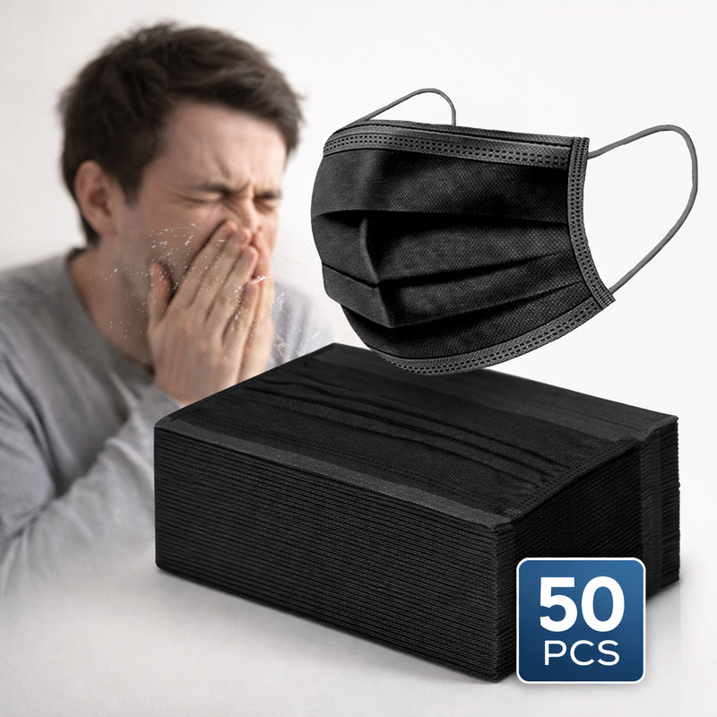 Mask Hitam Disposable Black Face Masks (3-Ply)(50 pcs)