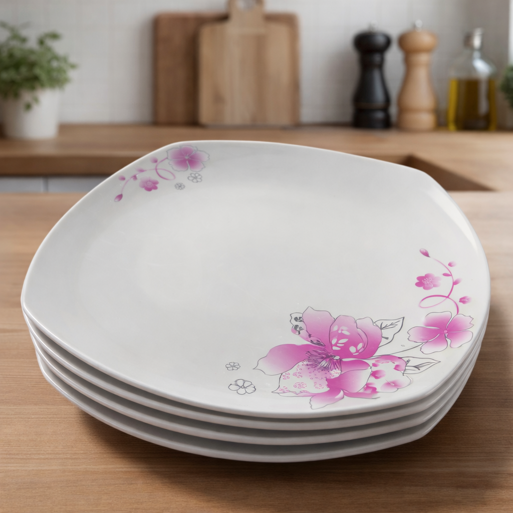 Rounded Square Floral Melamine Plate Set (Large)(28cm)(6 pcs)