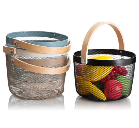 Round Mesh Metal Storage Fruit Basket - Alt View