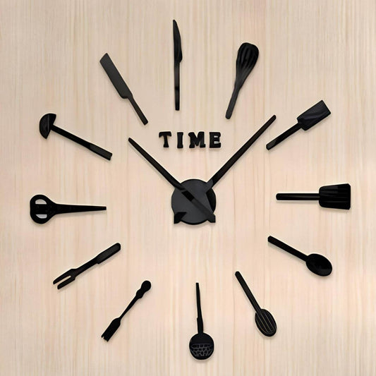 DIY Modern Kitchen 3D Wall Clock (Black)(60-70cm)