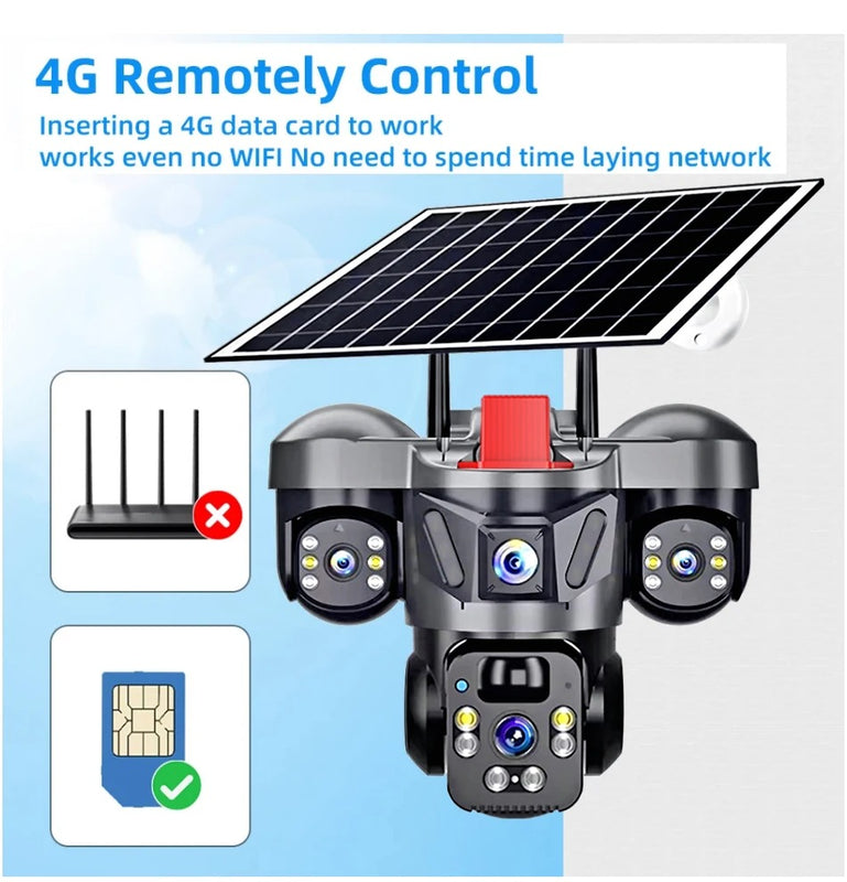 Triple Lens Camera 4G Solar Security PTZ Camera