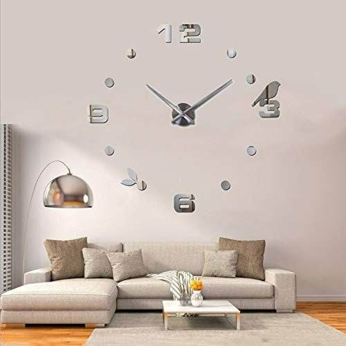 DIY Modern Bird 3D Wall Clock (Silver)(80-90cm)