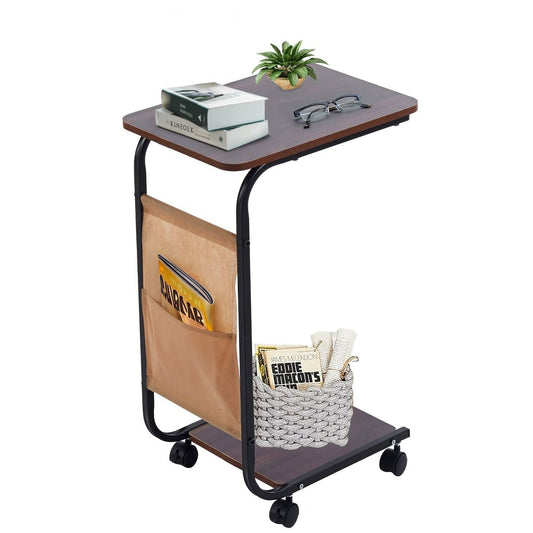 Side Table with Storage Bag and Wheels (C-Shape)