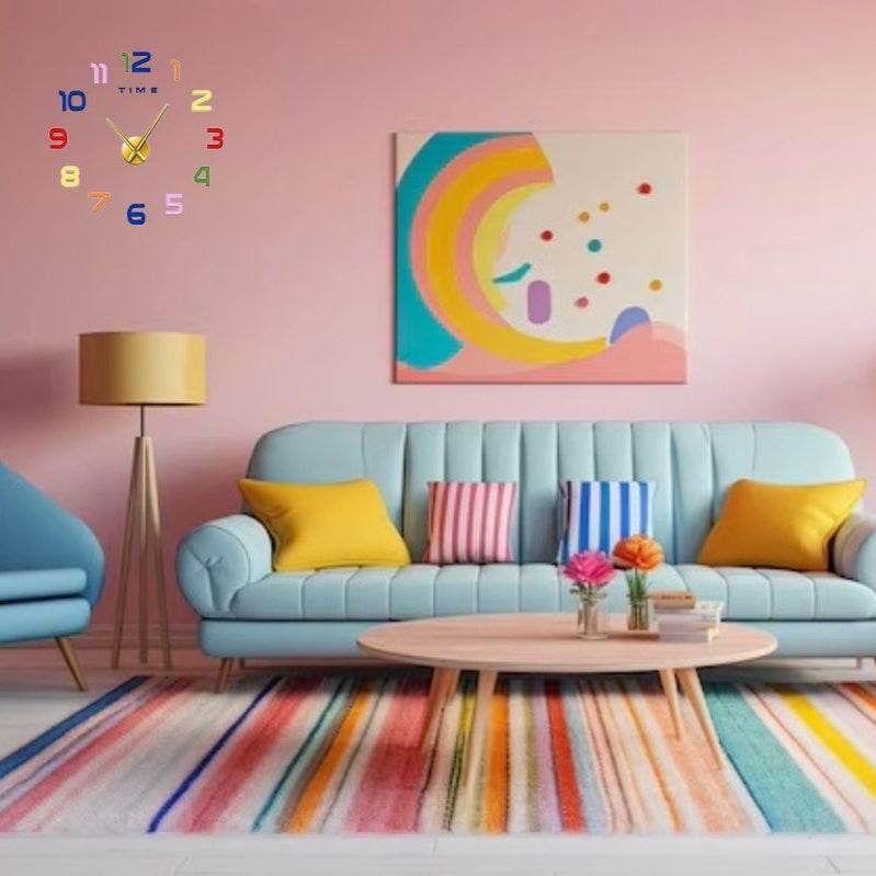 DIY Modern 3D Wall Clock (Colourful)(60-70cm)