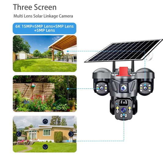 Triple Lens Camera WiFi Solar Security PTZ Camera