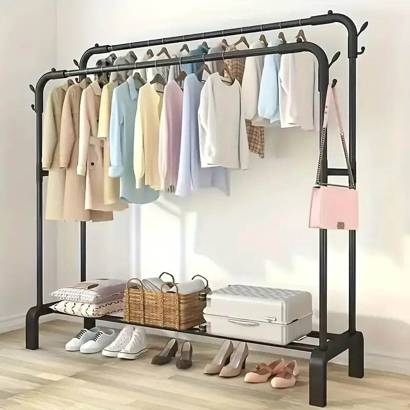Double Rail Clothes Storage Rack (Without Wheels)