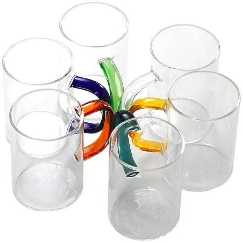 Clear Cup Set With Coloured Handles (400ml)(6 pcs)