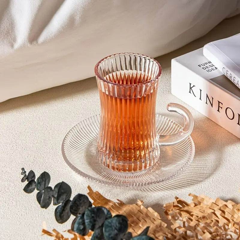 Striped Turkish Tea Cup and Saucer Set (110ml)(6 Cups)
