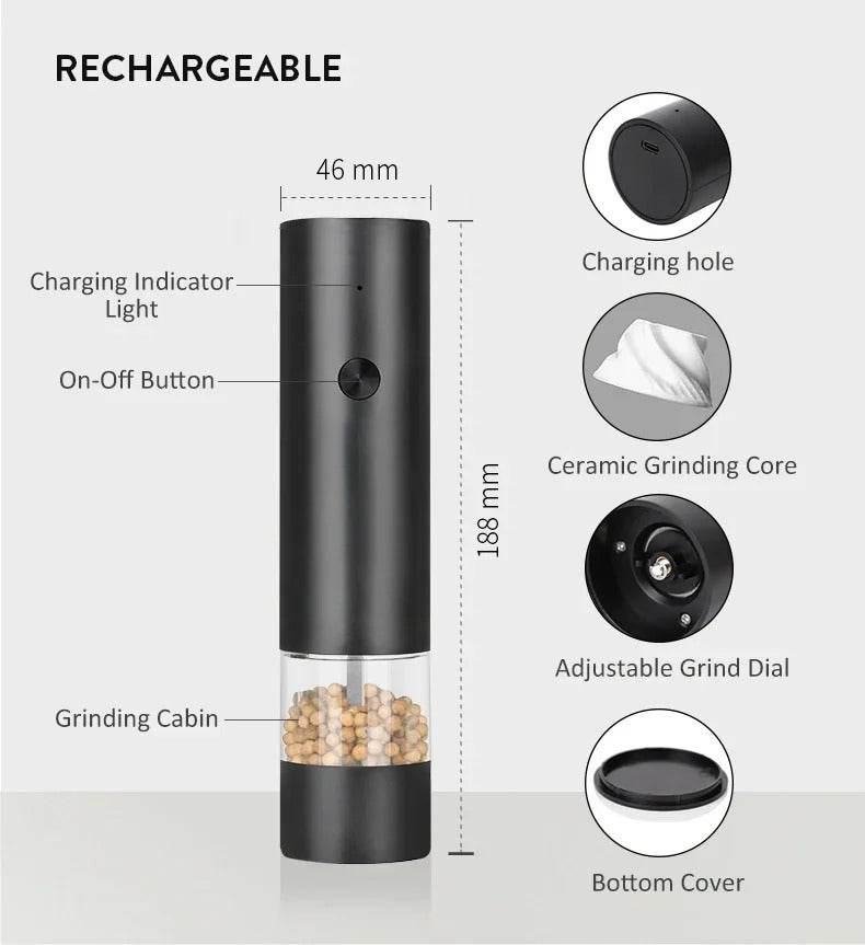 USB Rechargeable Electric Salt and Pepper Grinder Set