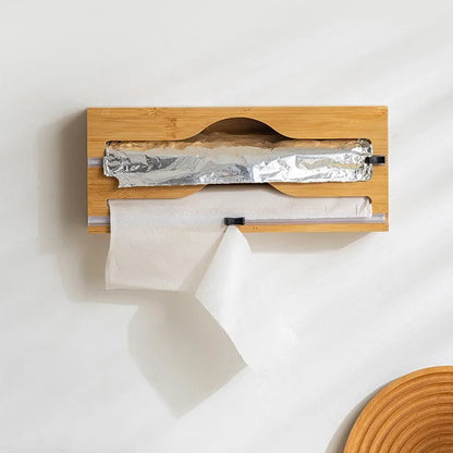 Natural Bamboo Wrap Cutter Dispenser (2 Compartment)