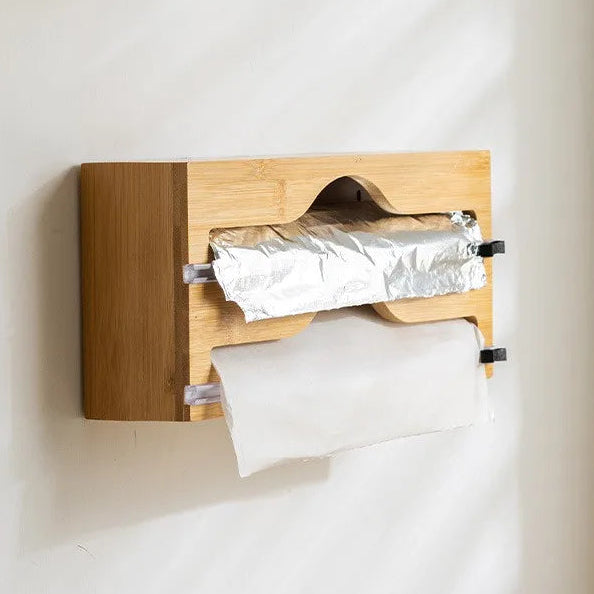 Natural Bamboo Wrap Cutter Dispenser (2 Compartment)