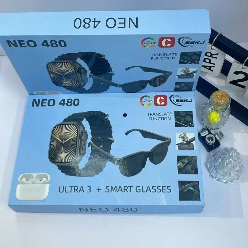 3in1 Smart Watch, Bluetooth Headphones, and Wireless Glasses Set