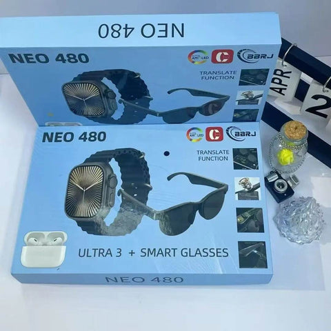 3-in-1 Smart Watch, Bluetooth Headphones, and Wireless Glasses Set - Alt View