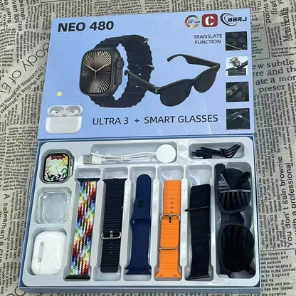 3-in-1 Smart Watch, Bluetooth Headphones, and Wireless Glasses Set - DMC Wholesale