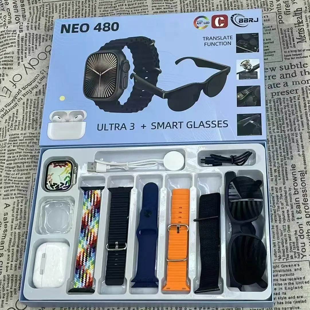 3-in-1 Smart Watch, Bluetooth Headphones, and Wireless Glasses Set