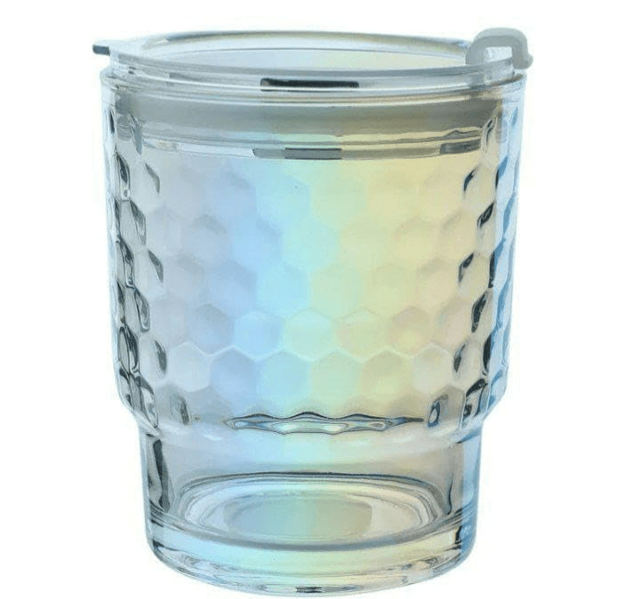 Rainbow Tumbler Glass With Lid And Straw (400ml)(Each)