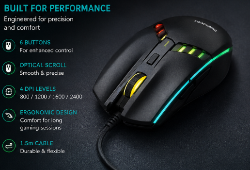 USB Illuminated Wired Mouse with RGB Lighting