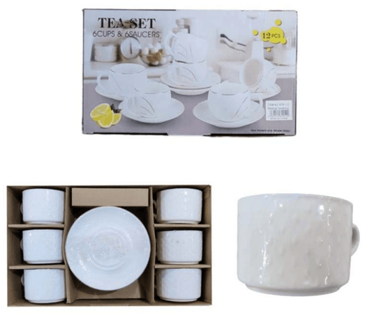 Porcelain Coffee or Tea Cups with Porcelain Saucers (12pcs)(150ml)(Design3) - DMC Wholesale