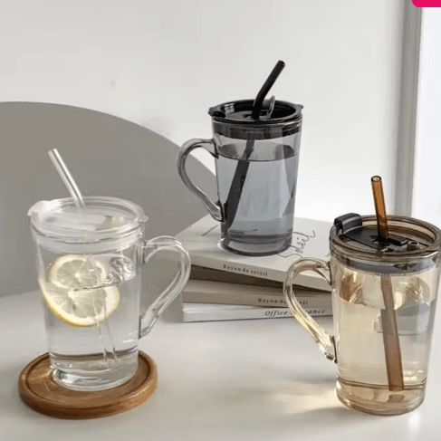 Glass Travel Mug with Lid & Straw