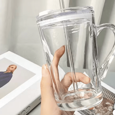 Glass Travel Mug with Lid & Straw