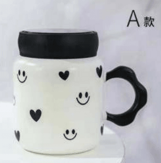 Designed Ceramic Cup Simple With Lid (480ml) - Alt View
