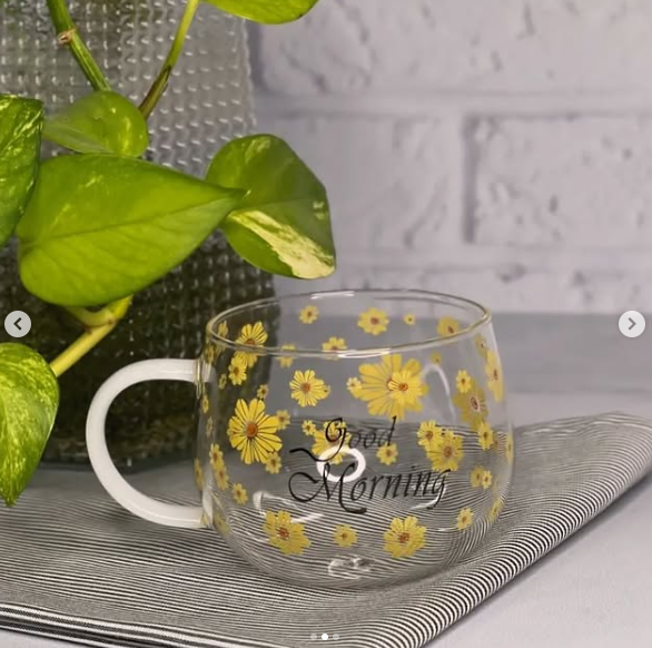 Single Wall Glass Mug (Yellow)(380ml)