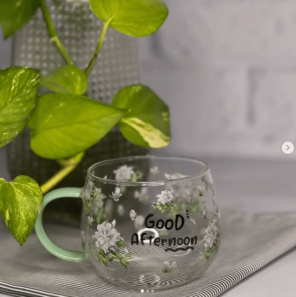 Single Wall Glass Mug (Green)(380ml)