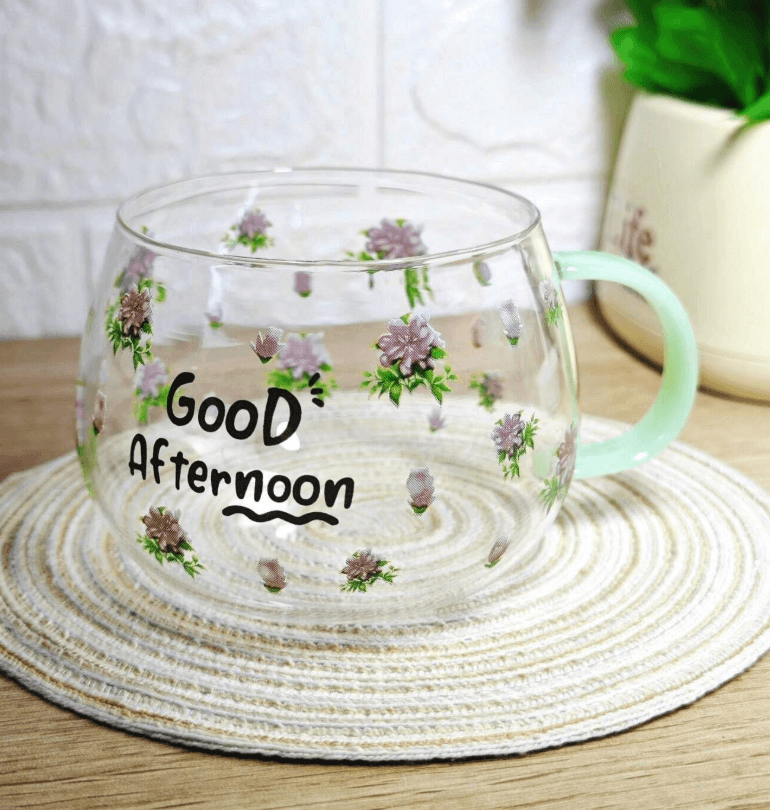 Single Wall Glass Mug (Green)(380ml)