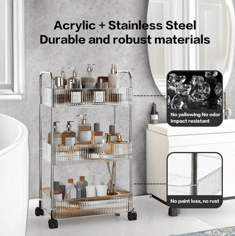 Multifunctional Home Storage Acrylic Trolley (3 Tier)