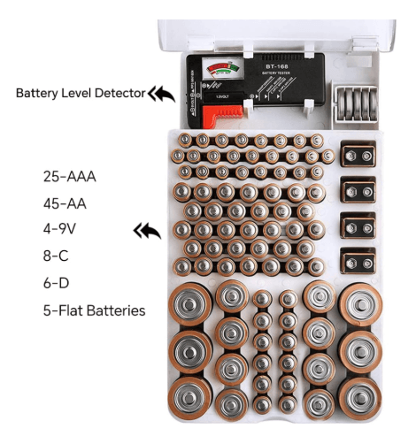 Battery Organizer Storage Case with Tester (excluding batteries)