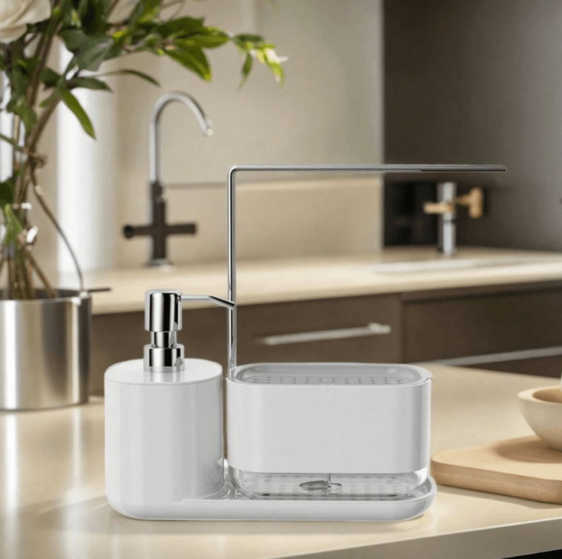 Kitchen Soap Dispenser Set with Tray and Sponge Holder